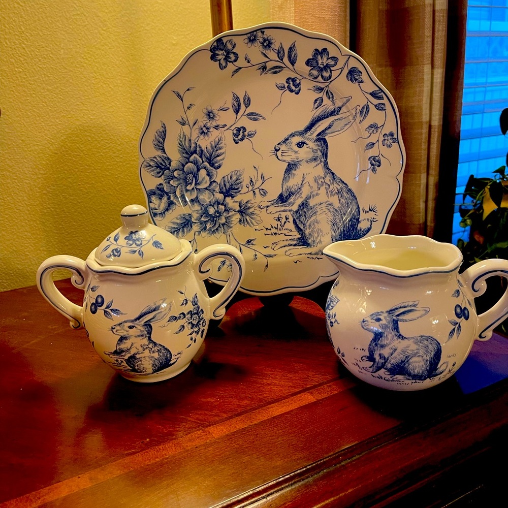 Beautiful blue tole bunny set
